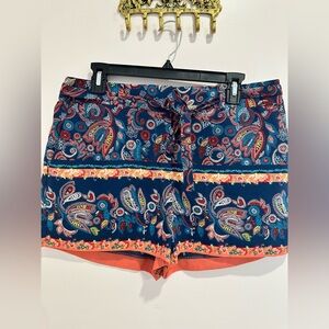 LOFT High Waist Paisley Shorts - Navy and Coral